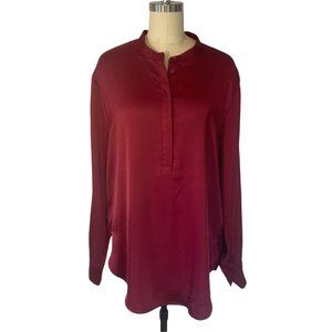 Banana Republic Tunic Red Maroon Band Collar Long Sleeve sz Tall Large $79 EUC!